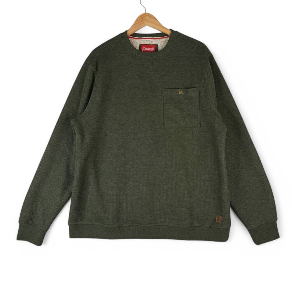 Coleman Sweater Mens XL Long Sleeve Comfort Fit Sherpa Lined Green Camping